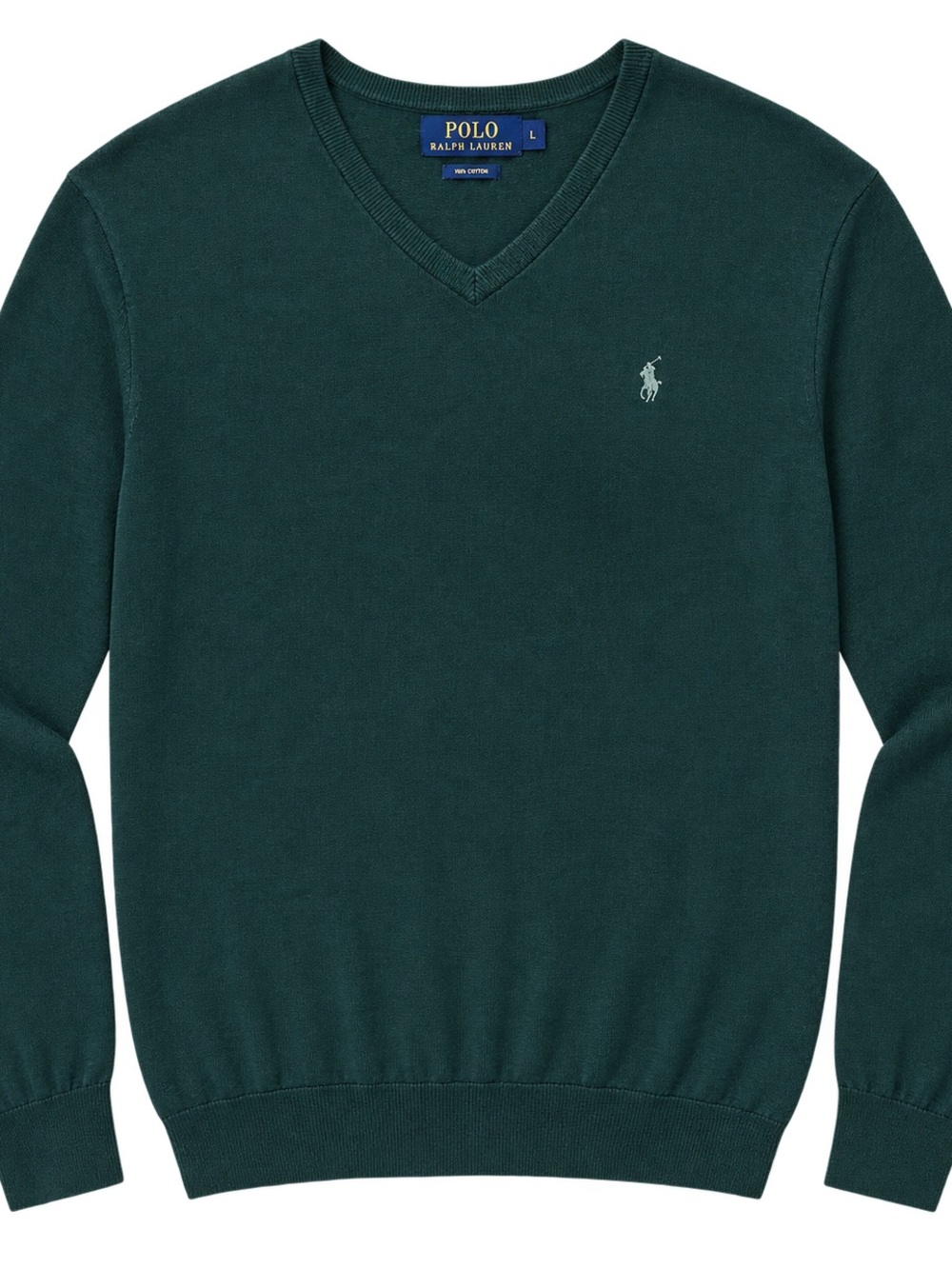 Men’s Polo Ralph Lauren Hunter Green Pima Cotton Pullover V-Neck Sweater Large
